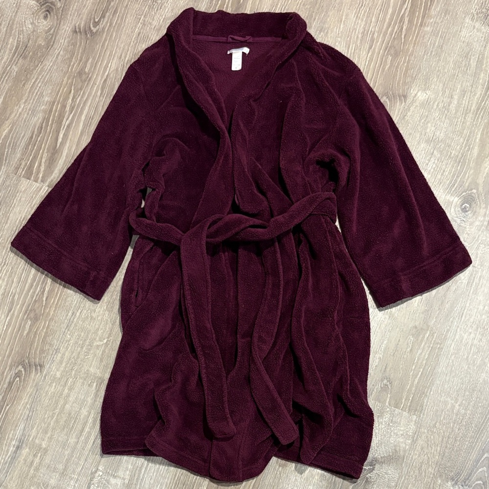 Jockey fleece short length robe in eggplant purple